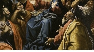 Pintura religiosa com Maria ao centro